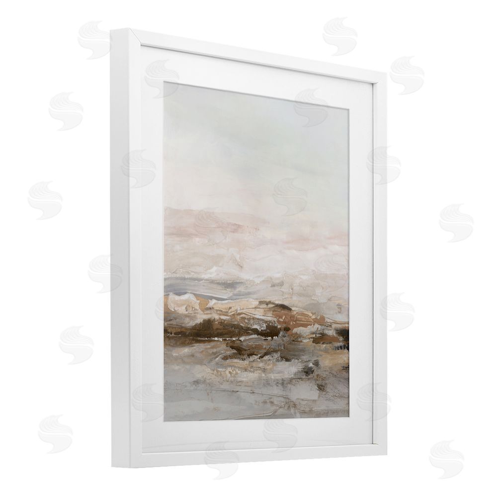 Hazel J. Muted Horizon in Neutrals White Framed Print Under Glass Art