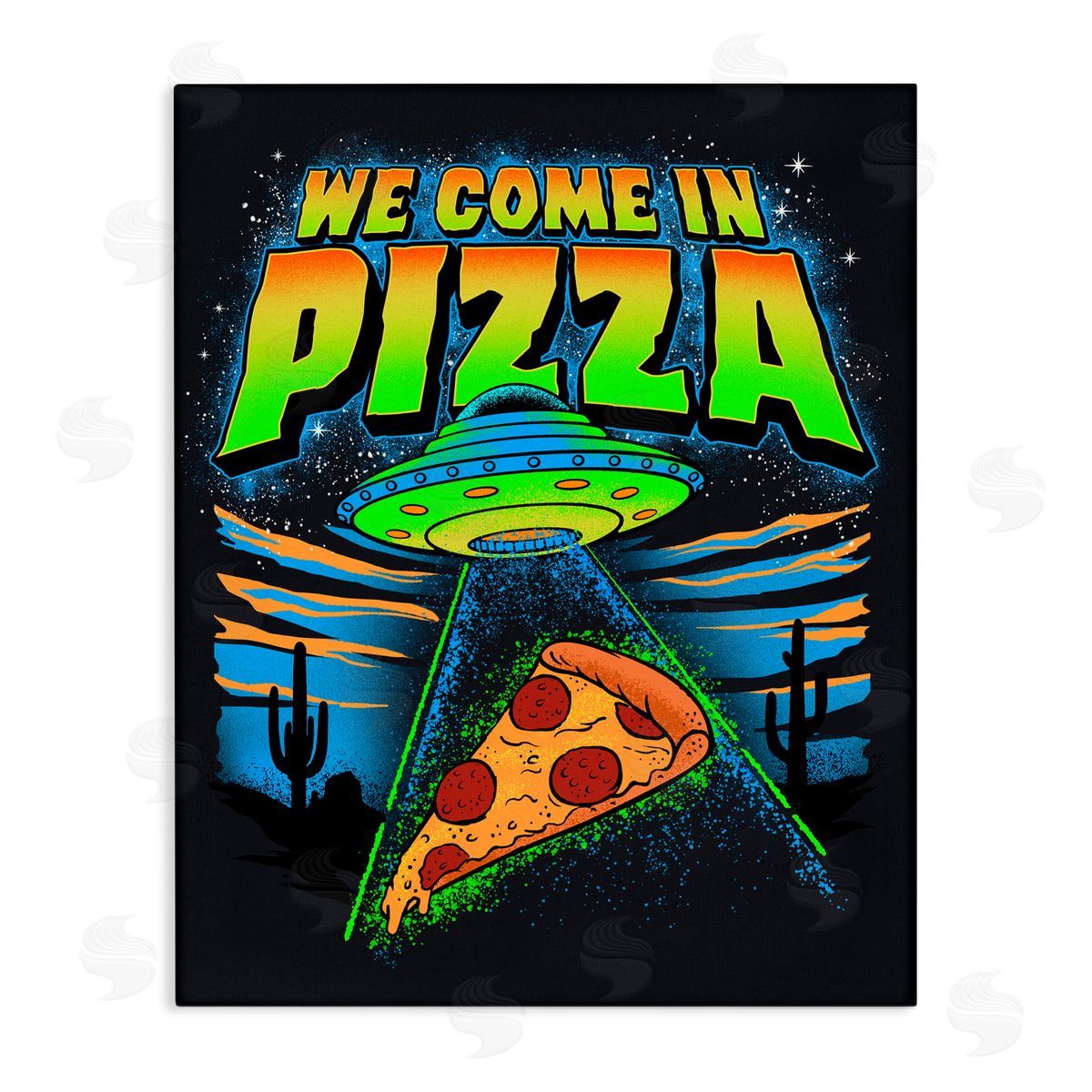 Jedco Brands, Inc. We Come In Pizza Aliens Canvas Wall Art Print