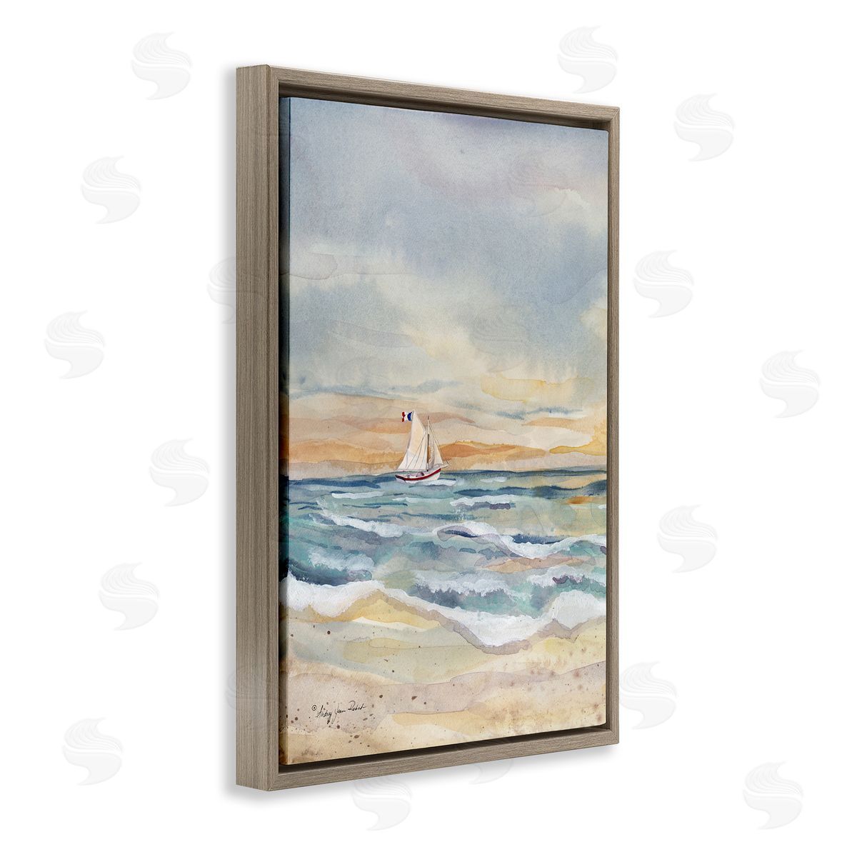 Audrey Jeanne Roberts Cascading Waves & Sailboat Canvas Wall Art Print