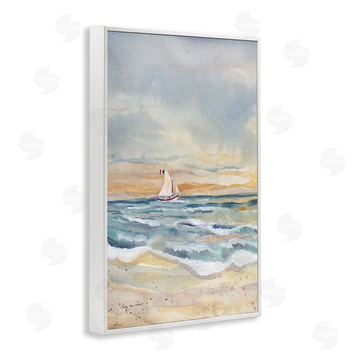 Audrey Jeanne Roberts Cascading Waves & Sailboat Canvas Wall Art Print