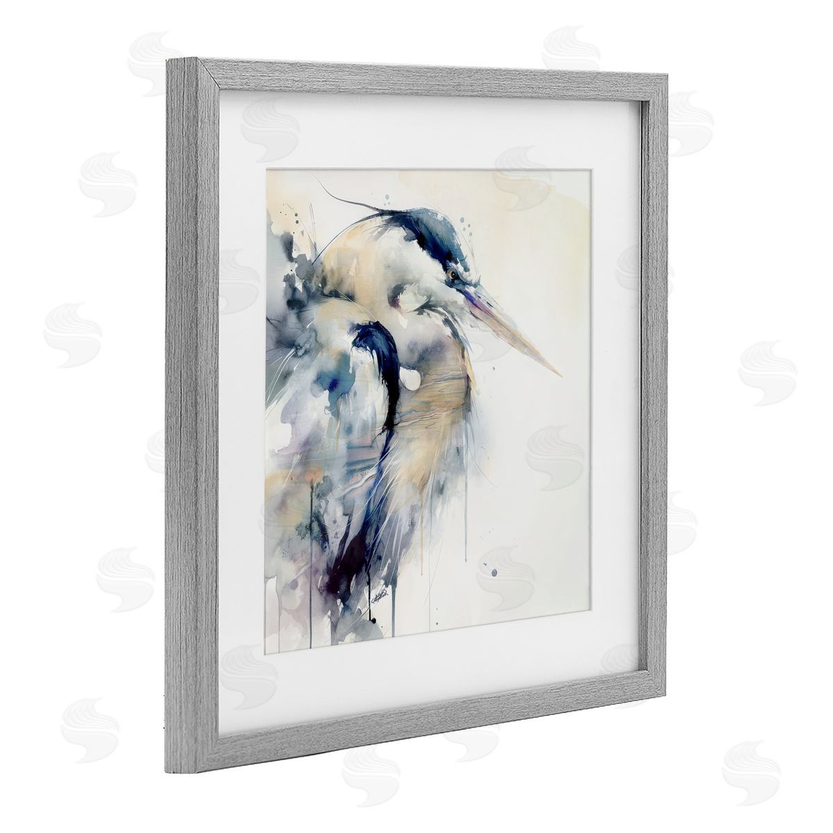 Sally Kaye Barlow/Makaio Design Coastal Serenity Blue Heron Gray Framed Print Under Glass Art