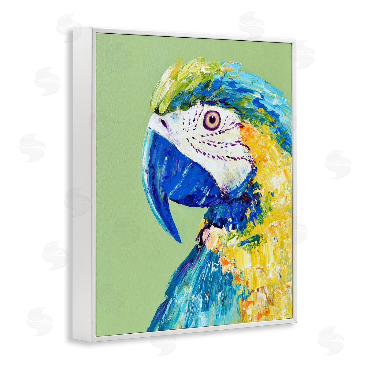 Jennifer Seeley Macaw Parrot on Green White Frame Giclee Art Print