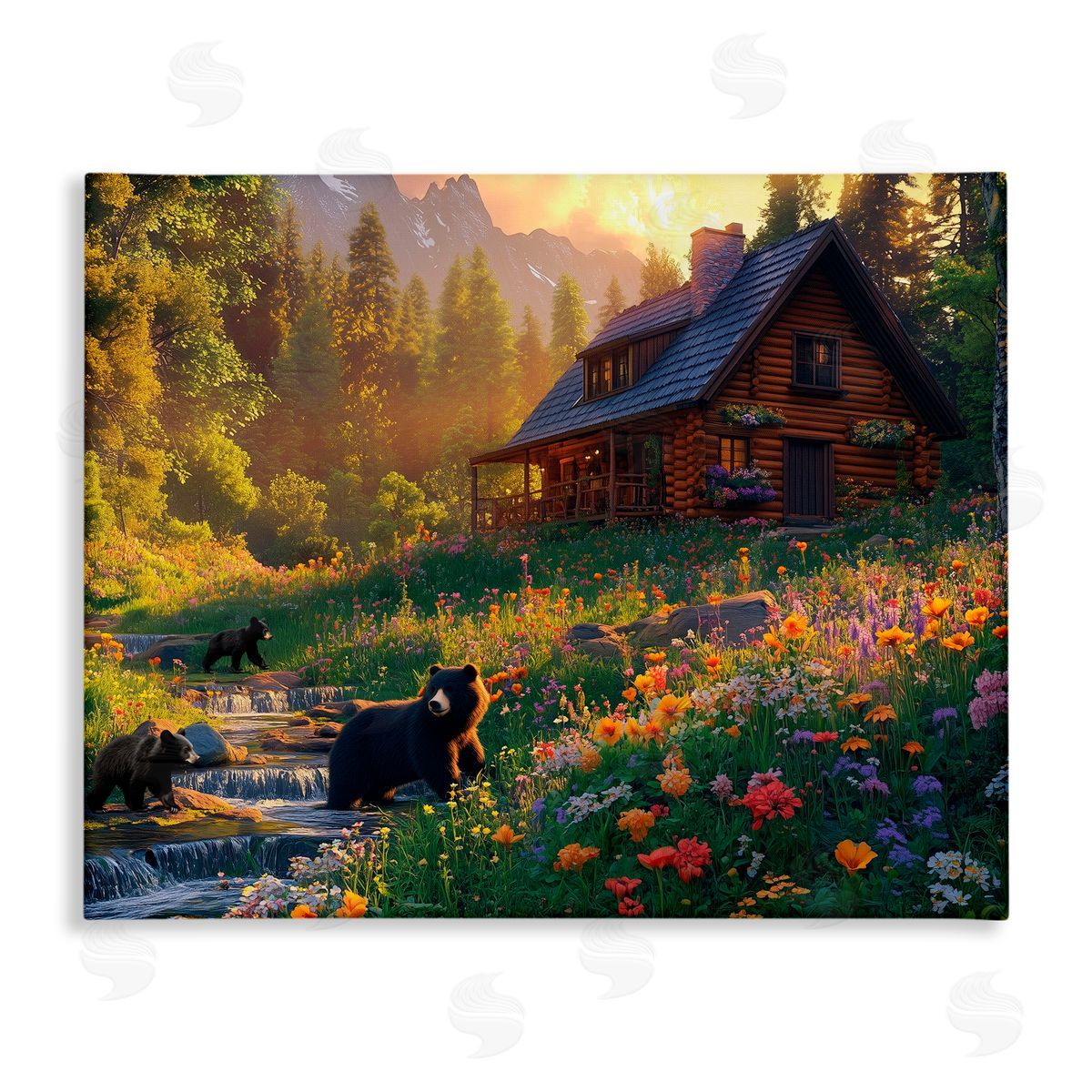 Jim Baldwin Bears at Floral Cabin Canvas Wall Art Print