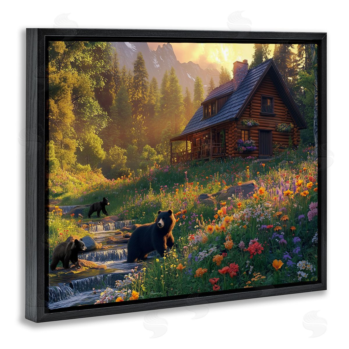 Jim Baldwin Bears at Floral Cabin Canvas Wall Art Print