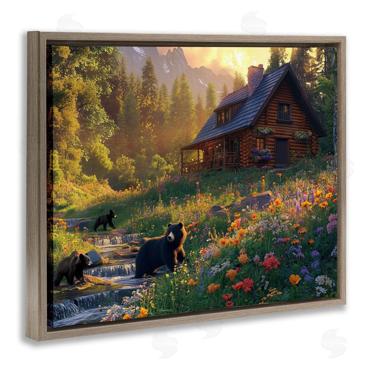 Jim Baldwin Bears at Floral Cabin Canvas Wall Art Print