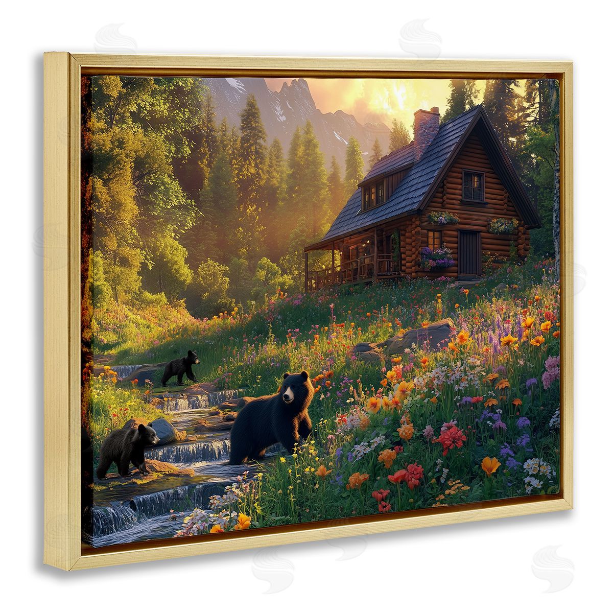 Jim Baldwin Bears at Floral Cabin Canvas Wall Art Print