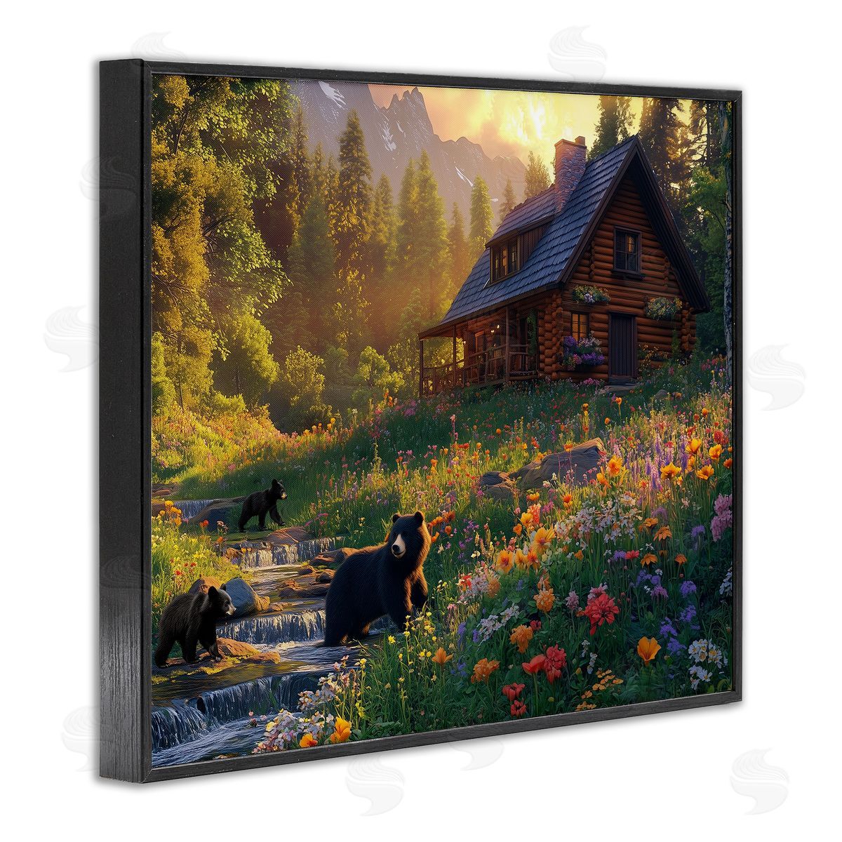 Jim Baldwin Bears at Floral Cabin Canvas Wall Art Print
