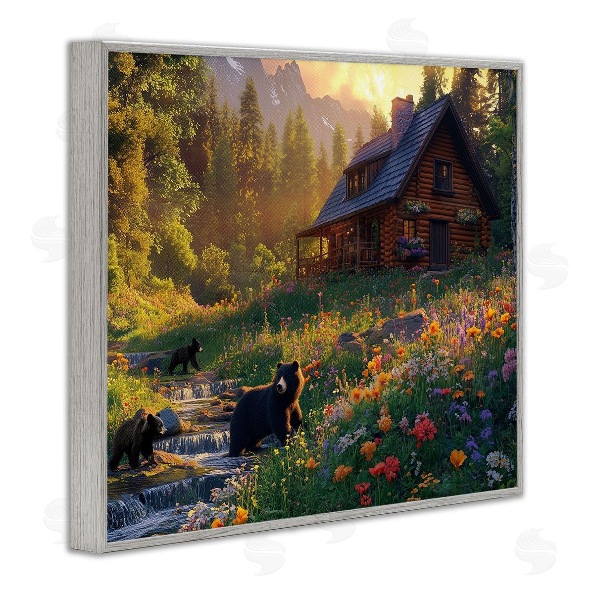Jim Baldwin Bears at Floral Cabin Canvas Wall Art Print