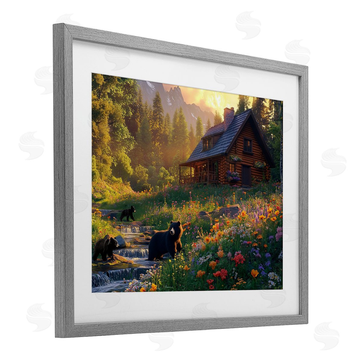 Jim Baldwin Bears at Floral Cabin Canvas Wall Art Print