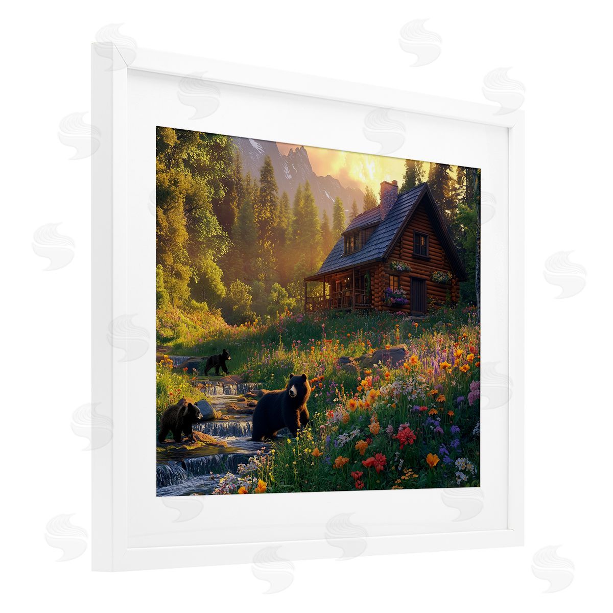 Jim Baldwin Bears at Floral Cabin Canvas Wall Art Print