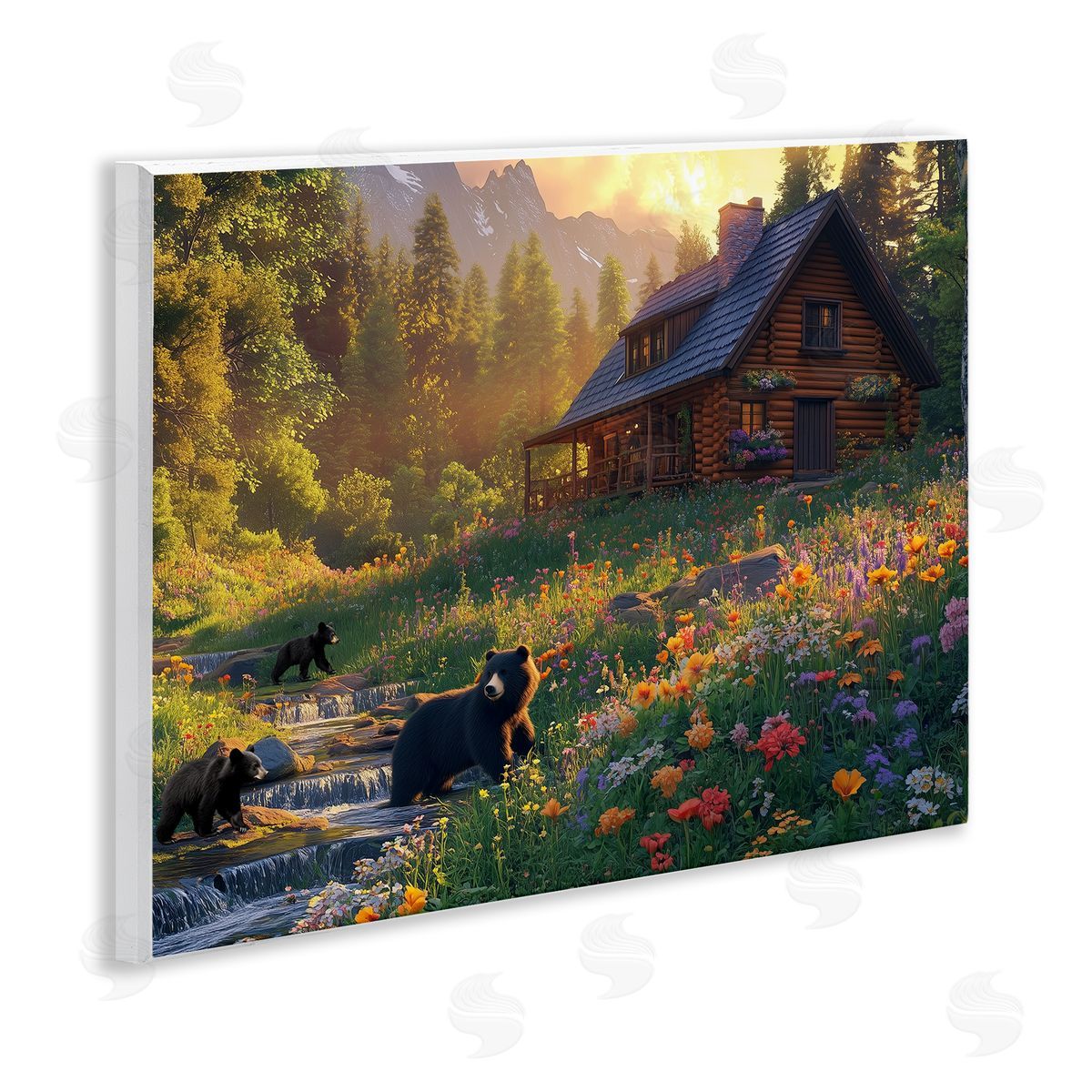 Jim Baldwin Bears at Floral Cabin Canvas Wall Art Print