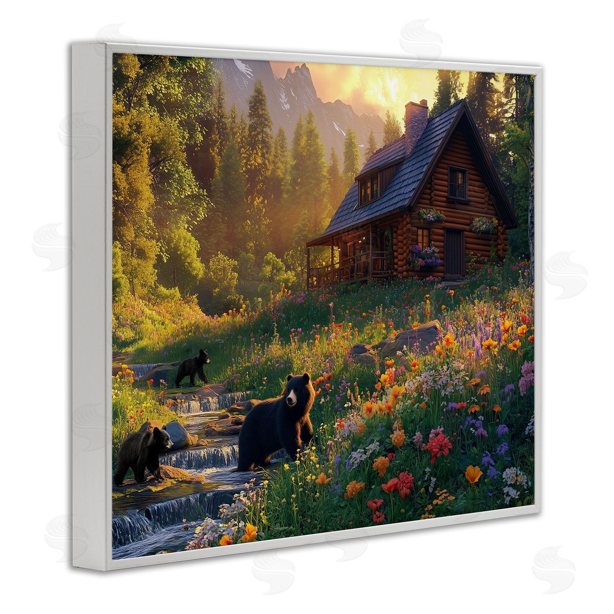 Jim Baldwin Bears at Floral Cabin Canvas Wall Art Print