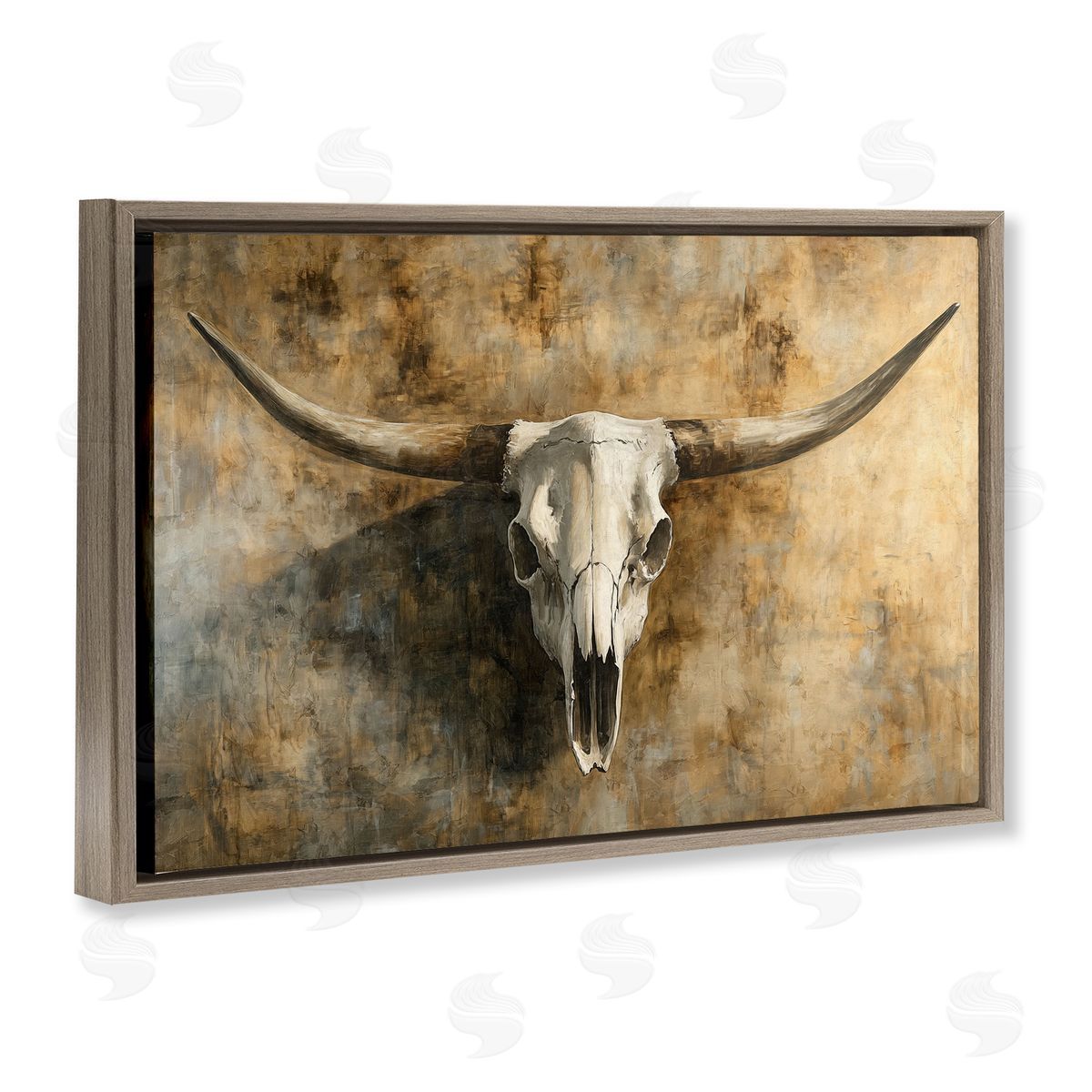 Nina Blue Vintage Cow Skull Rustic Canvas Wall Art Print