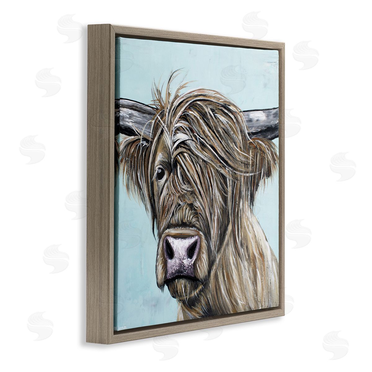 Jennifer Seeley Highland Cow Windblown Brown Floating Frame Canvas Art Print