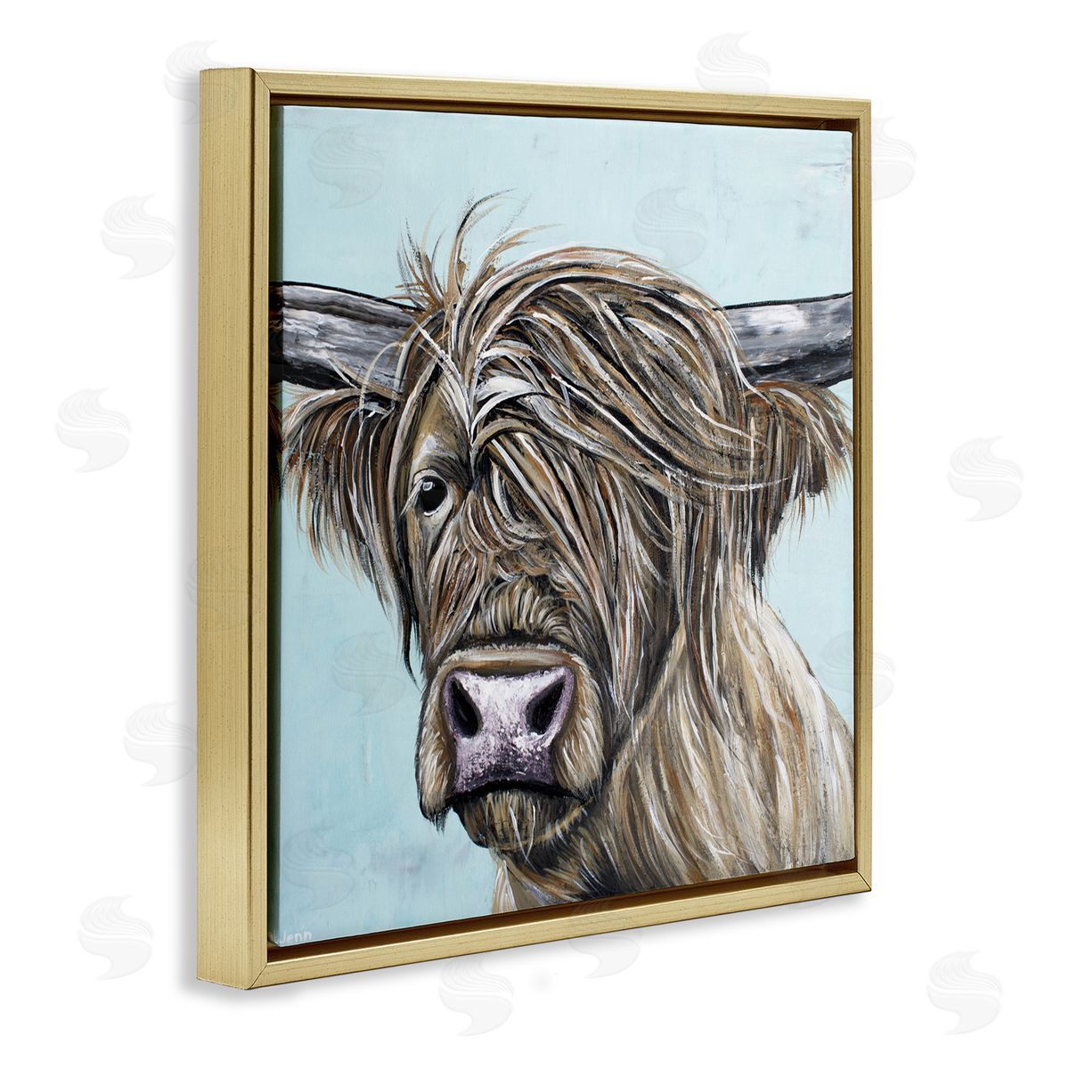 Jennifer Seeley Highland Cow Windblown Gold Floating Frame Canvas Art Print