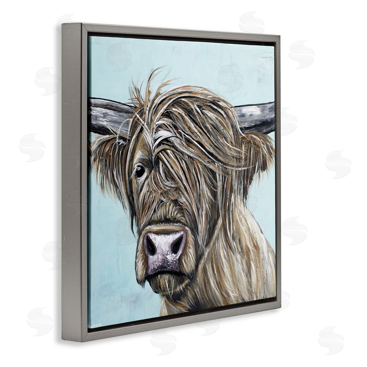 Jennifer Seeley Highland Cow Windblown Gray Floating Frame Canvas Art Print