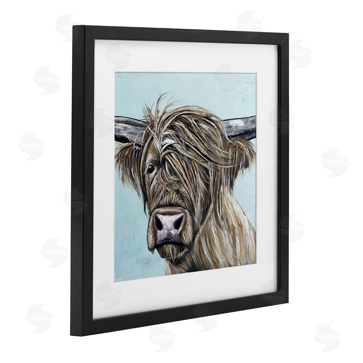 Jennifer Seeley Highland Cow Windblown Black Framed Print Under Glass Art