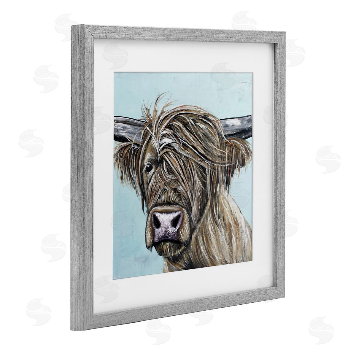 Jennifer Seeley Highland Cow Windblown Gray Framed Print Under Glass Art