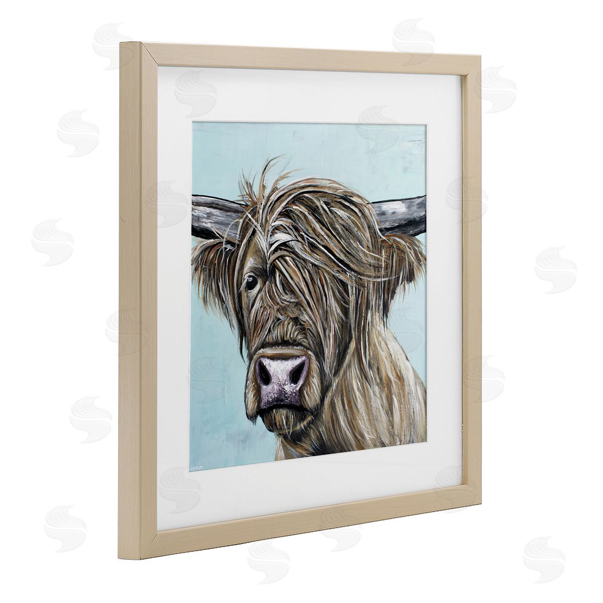 Jennifer Seeley Highland Cow Windblown Birch Framed Print Under Glass Art