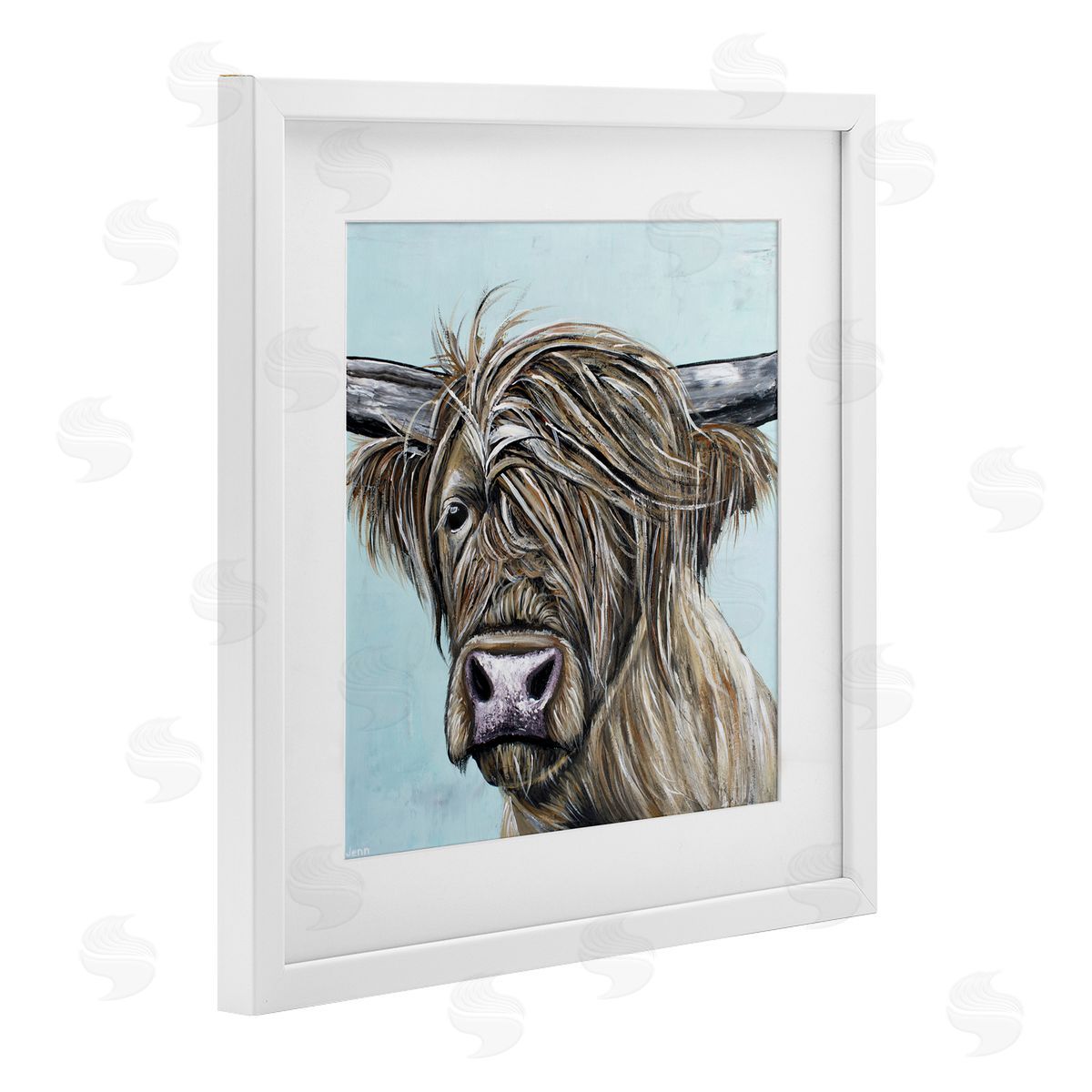Jennifer Seeley Highland Cow Windblown White Framed Print Under Glass Art