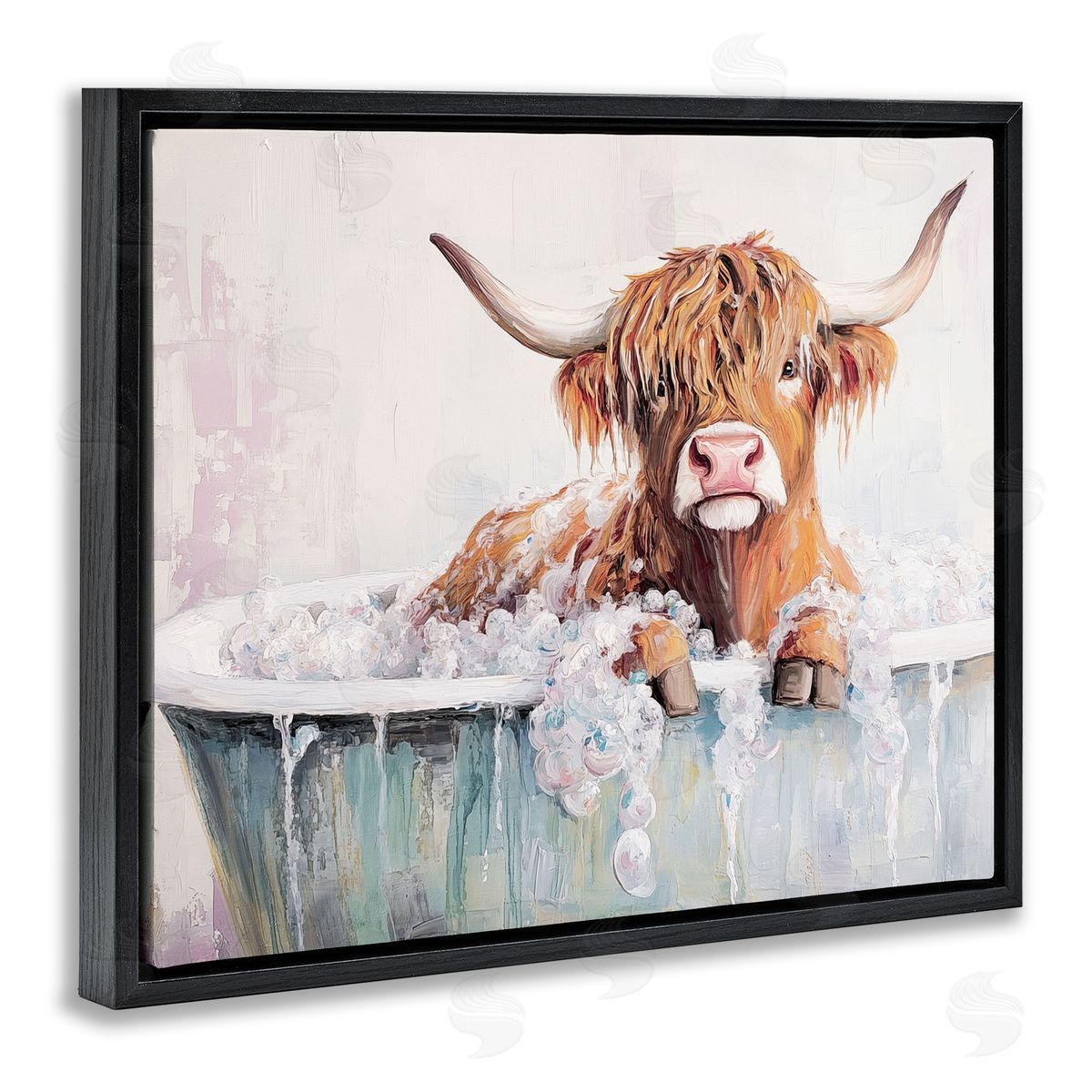 Nina Blue Wooly Cattle Bathtub Canvas Wall Art Print