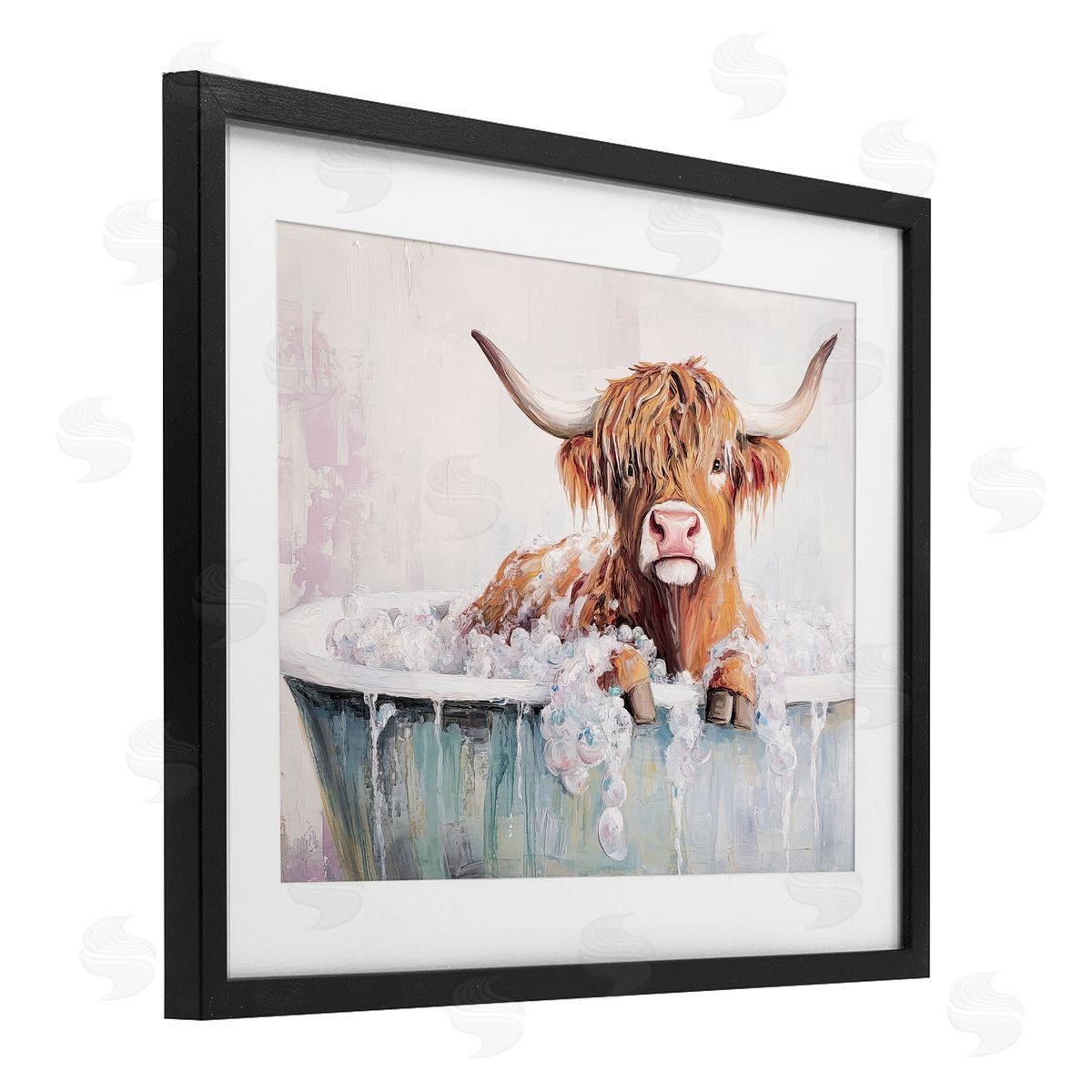 Nina Blue Wooly Cattle Bathtub Canvas Wall Art Print