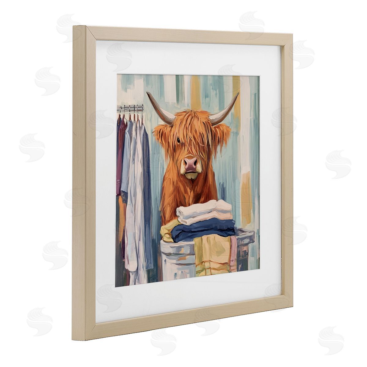 Nina Blue Folding Fun Laundry Cow Canvas Wall Art Print