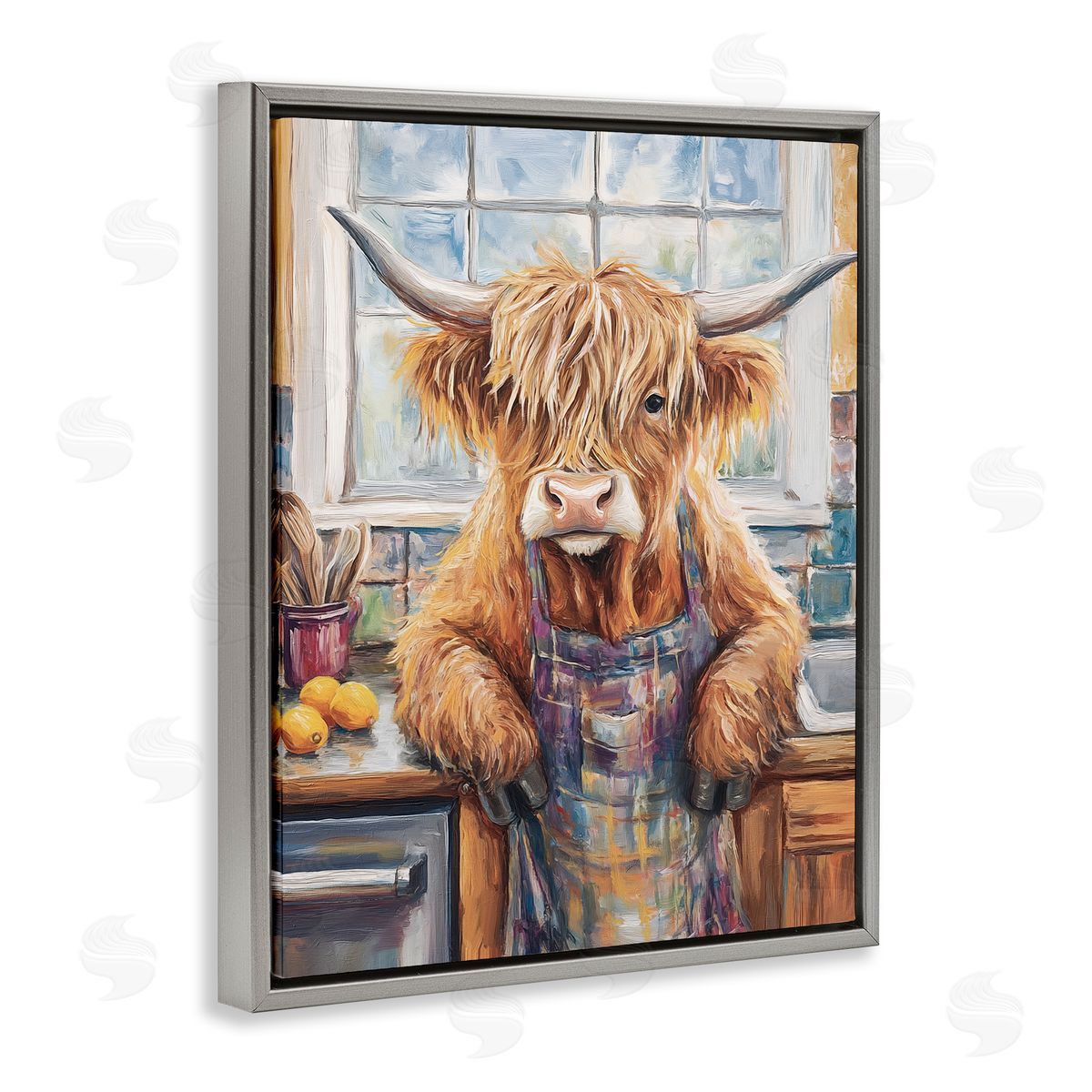 Nina Blue Kitchen Time Chef Cow Canvas Wall Art Print