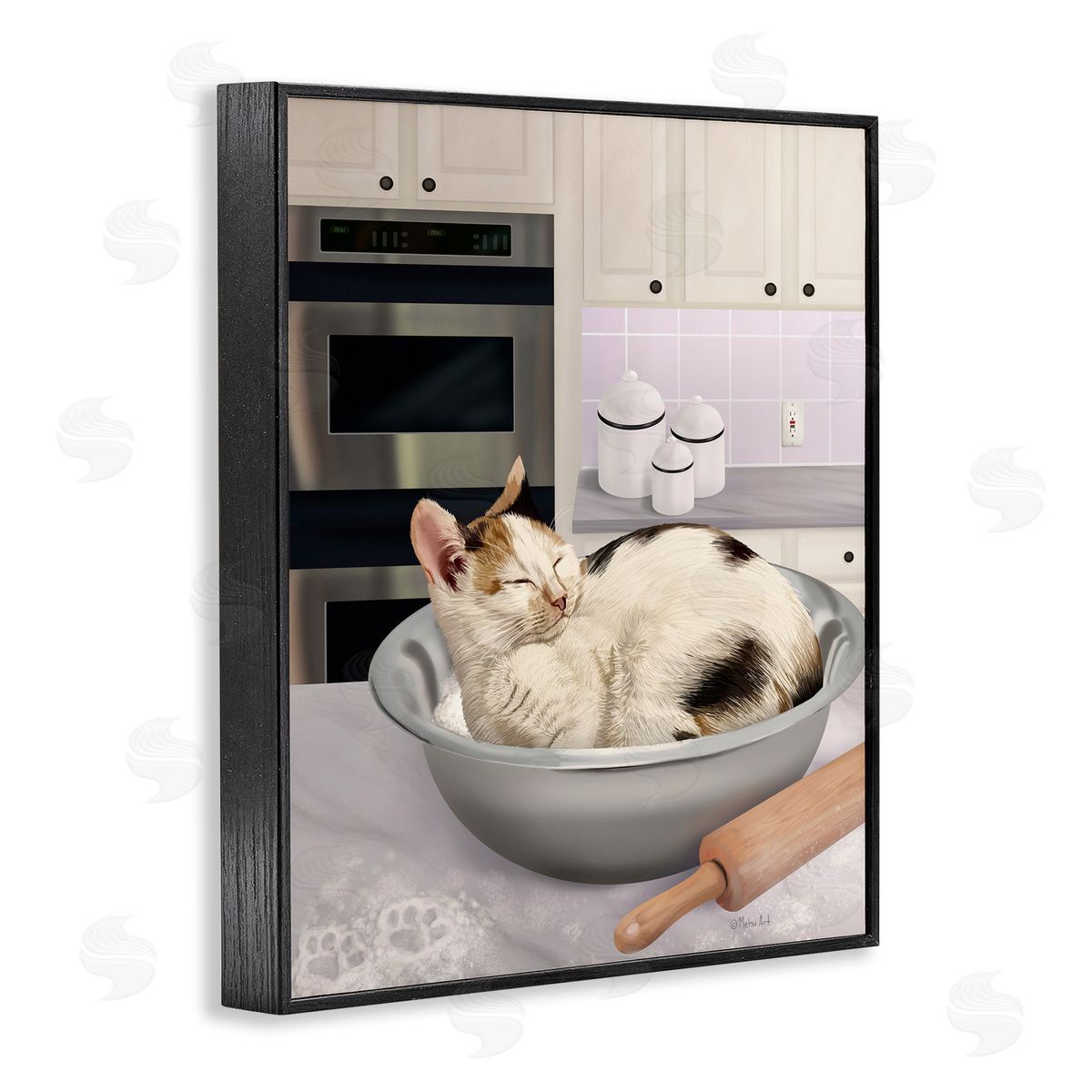 Mehu Art Sleepy Cat in Mixing Bowl Canvas Wall Art Print