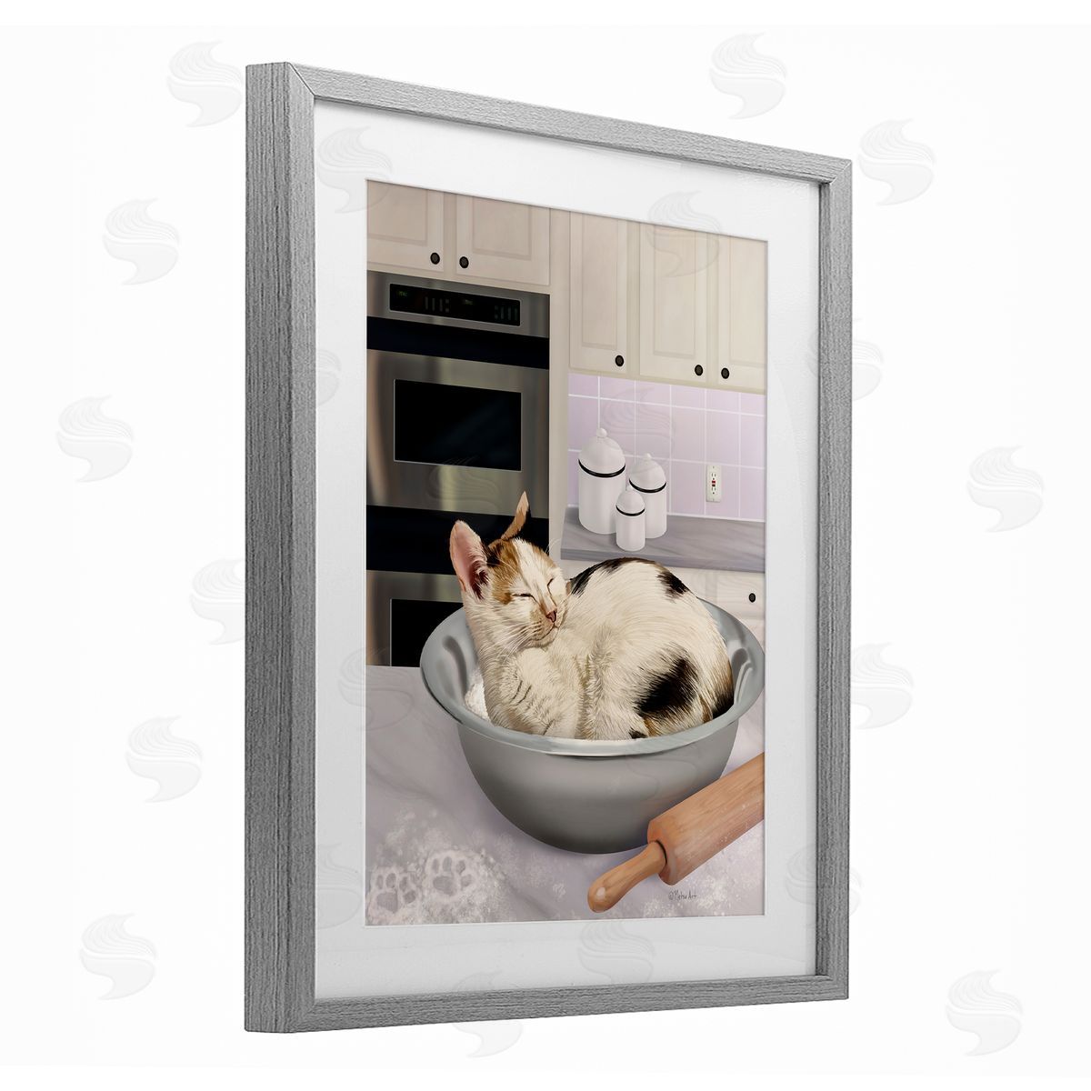 Mehu Art Sleepy Cat in Mixing Bowl Canvas Wall Art Print