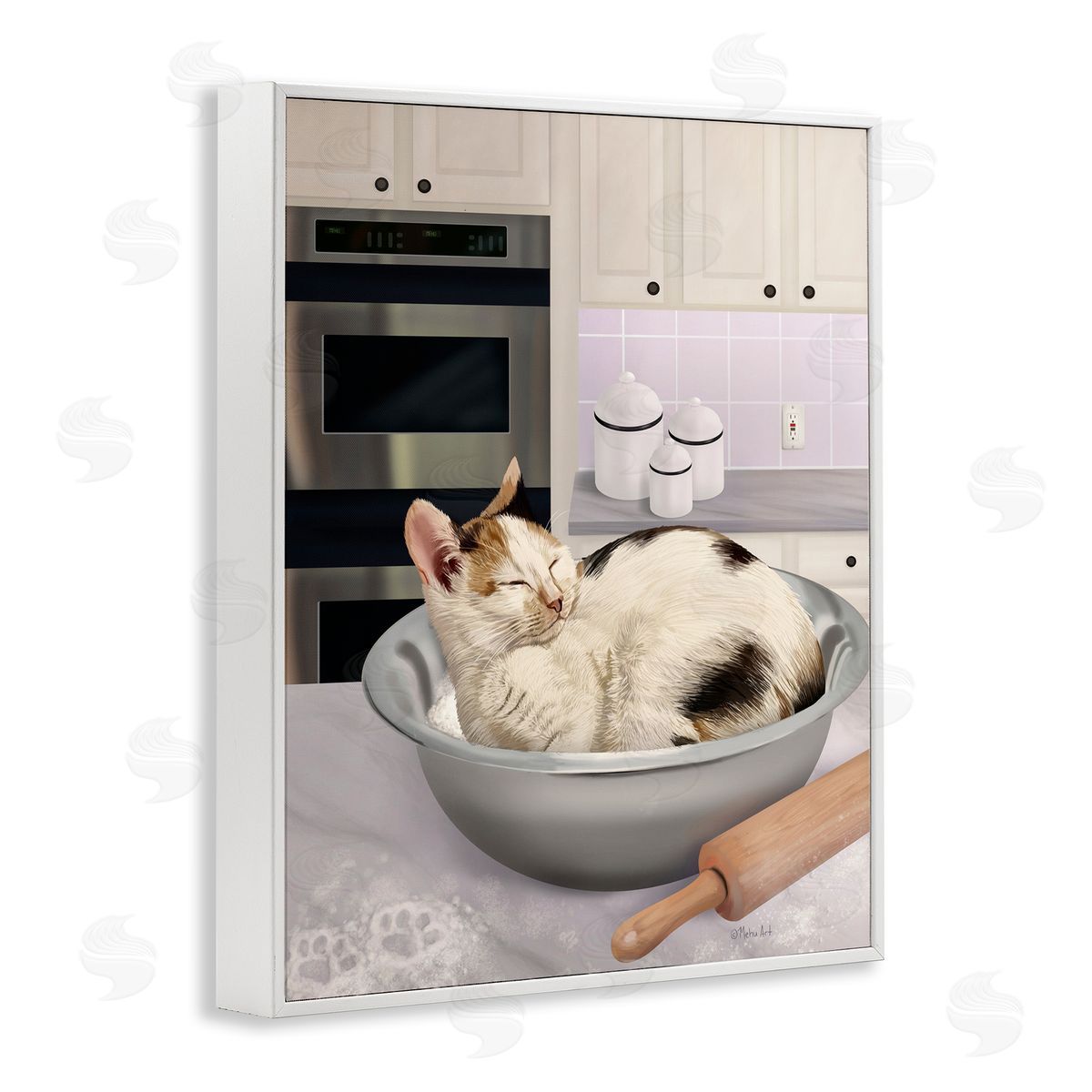 Mehu Art Sleepy Cat in Mixing Bowl Canvas Wall Art Print