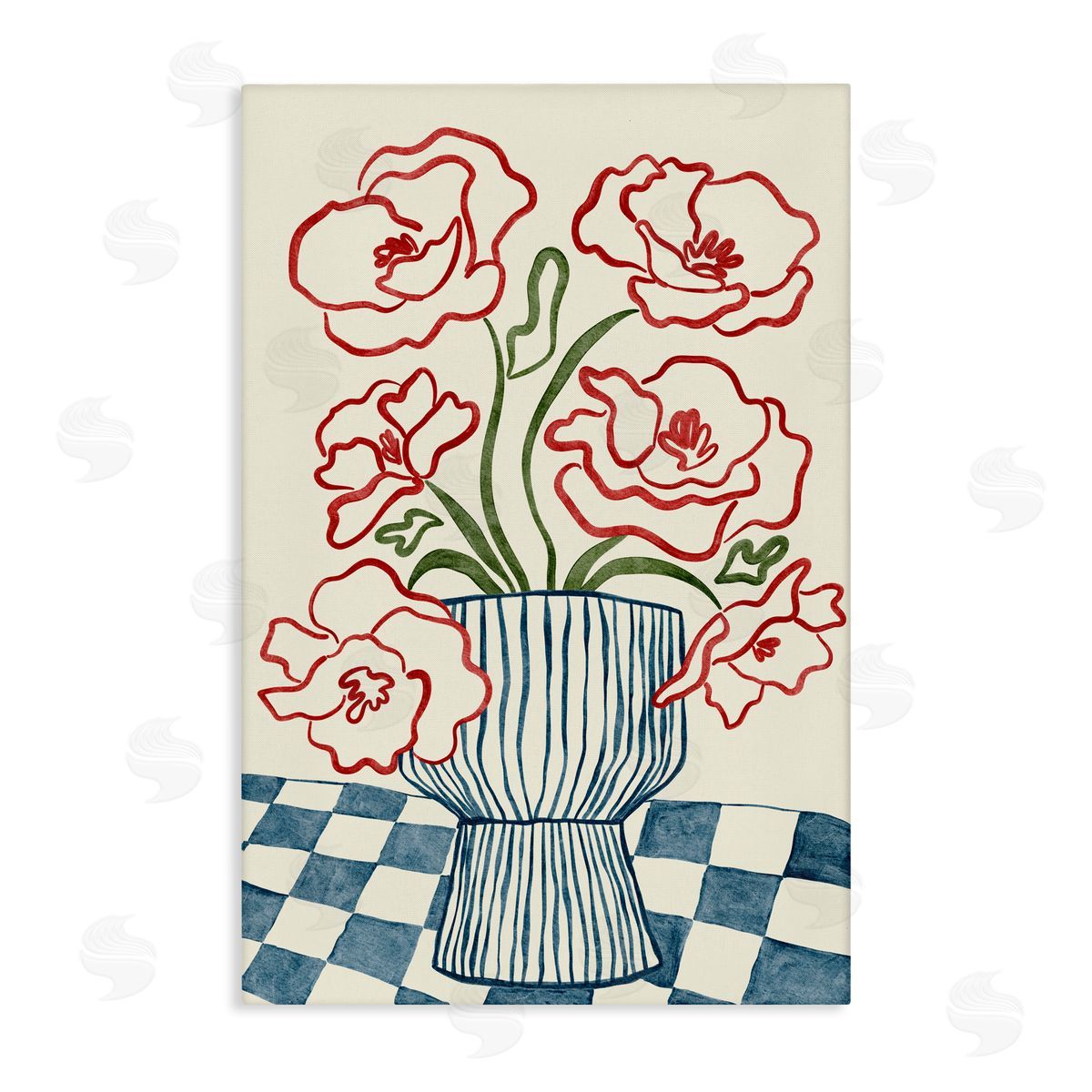 JJ Design House LLC Flower Vase on Minimal Checkered Canvas Wall Art Print