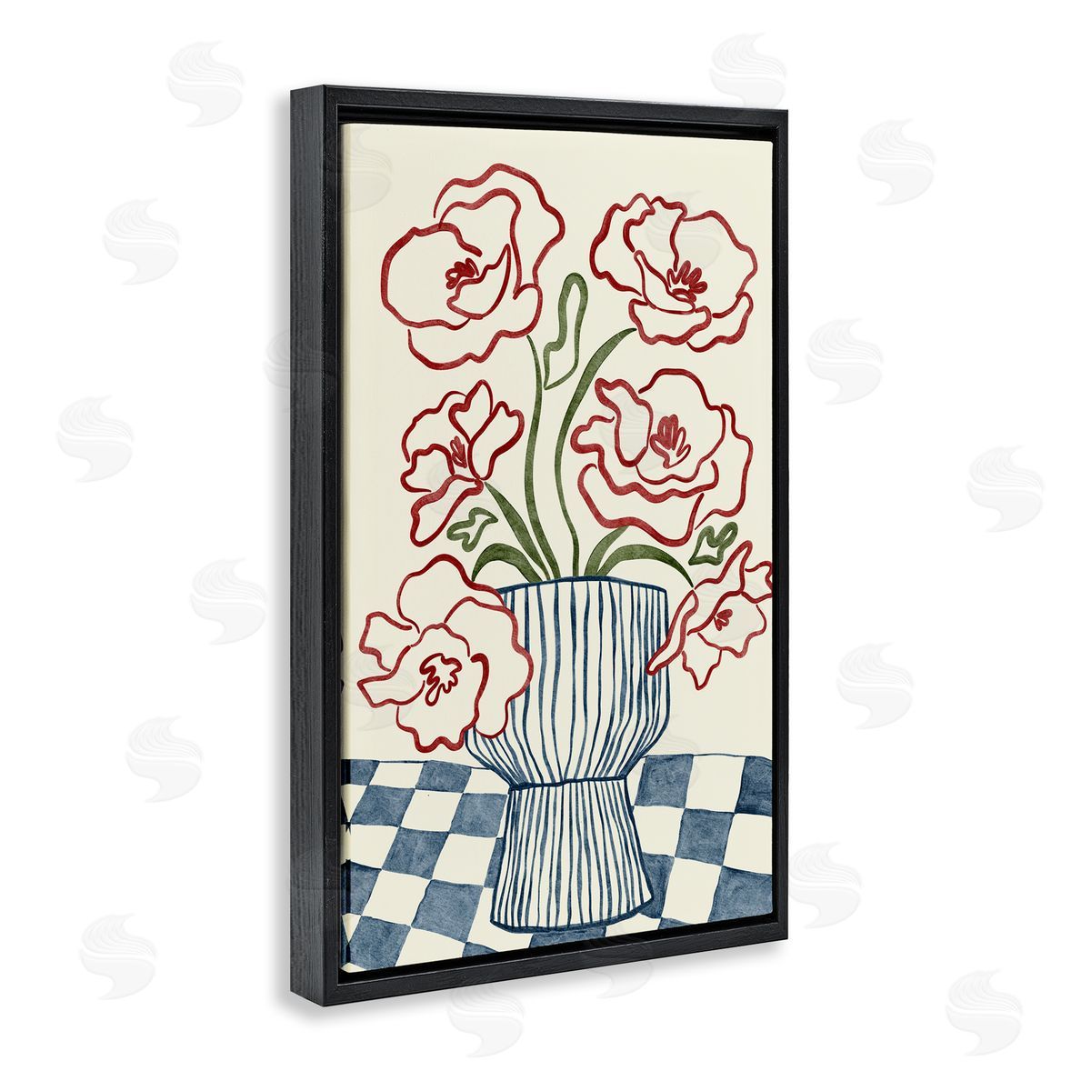 JJ Design House LLC Flower Vase on Minimal Checkered Canvas Wall Art Print