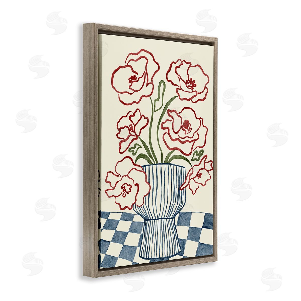 JJ Design House LLC Flower Vase on Minimal Checkered Canvas Wall Art Print
