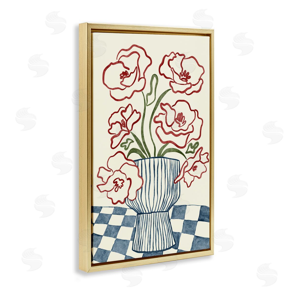JJ Design House LLC Flower Vase on Minimal Checkered Canvas Wall Art Print