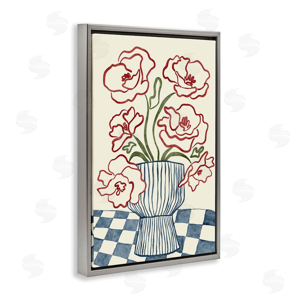 JJ Design House LLC Flower Vase on Minimal Checkered Canvas Wall Art Print