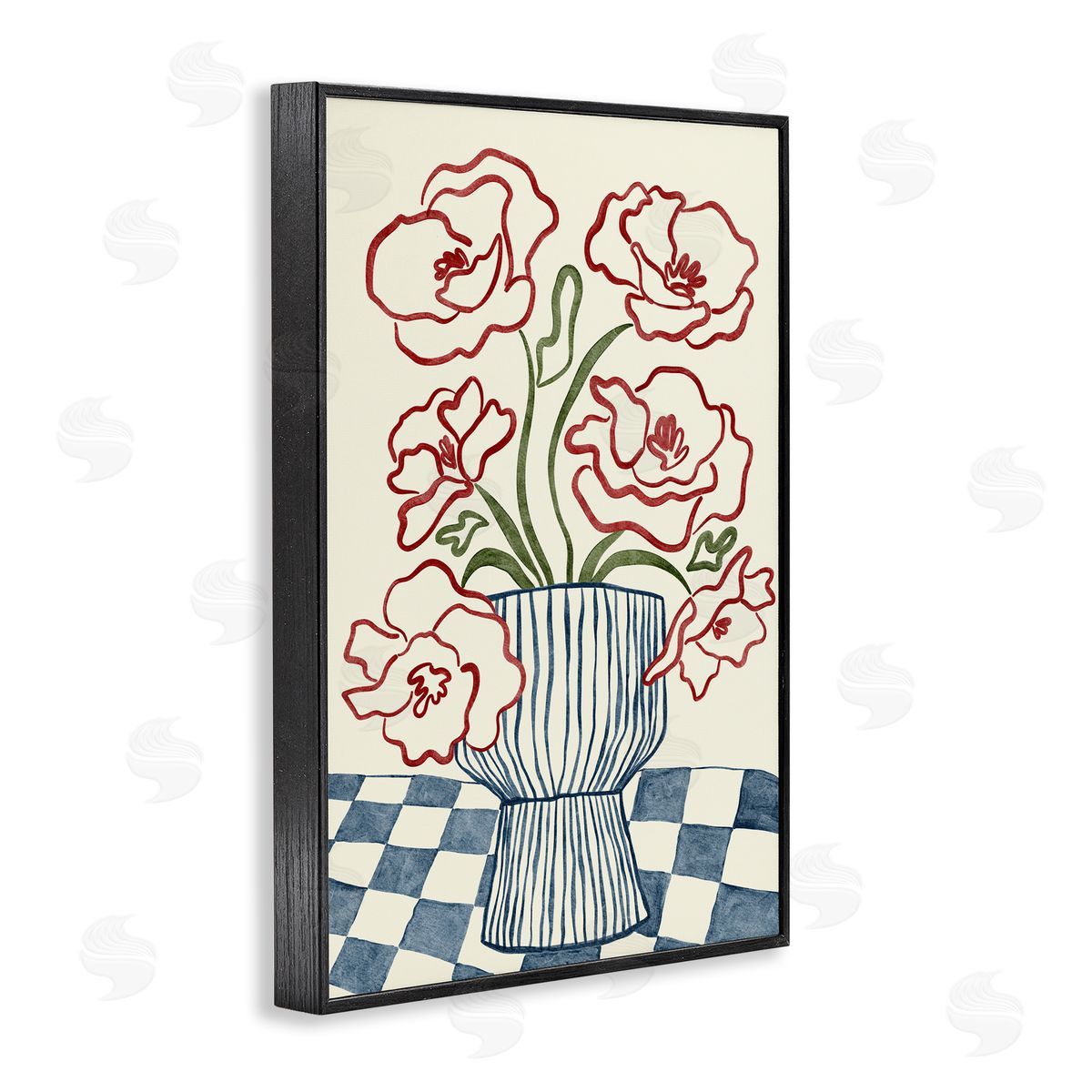 JJ Design House LLC Flower Vase on Minimal Checkered Canvas Wall Art Print