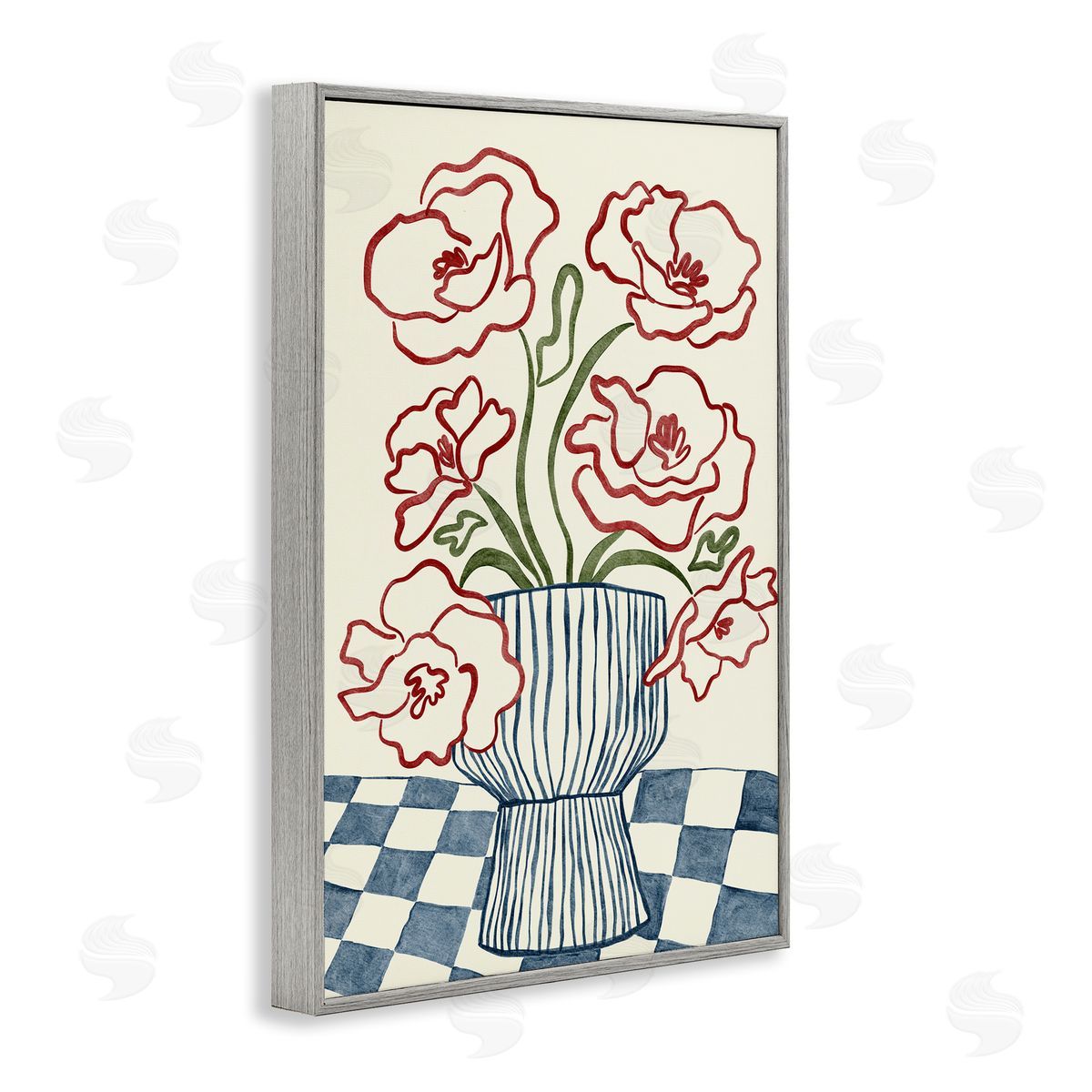 JJ Design House LLC Flower Vase on Minimal Checkered Canvas Wall Art Print