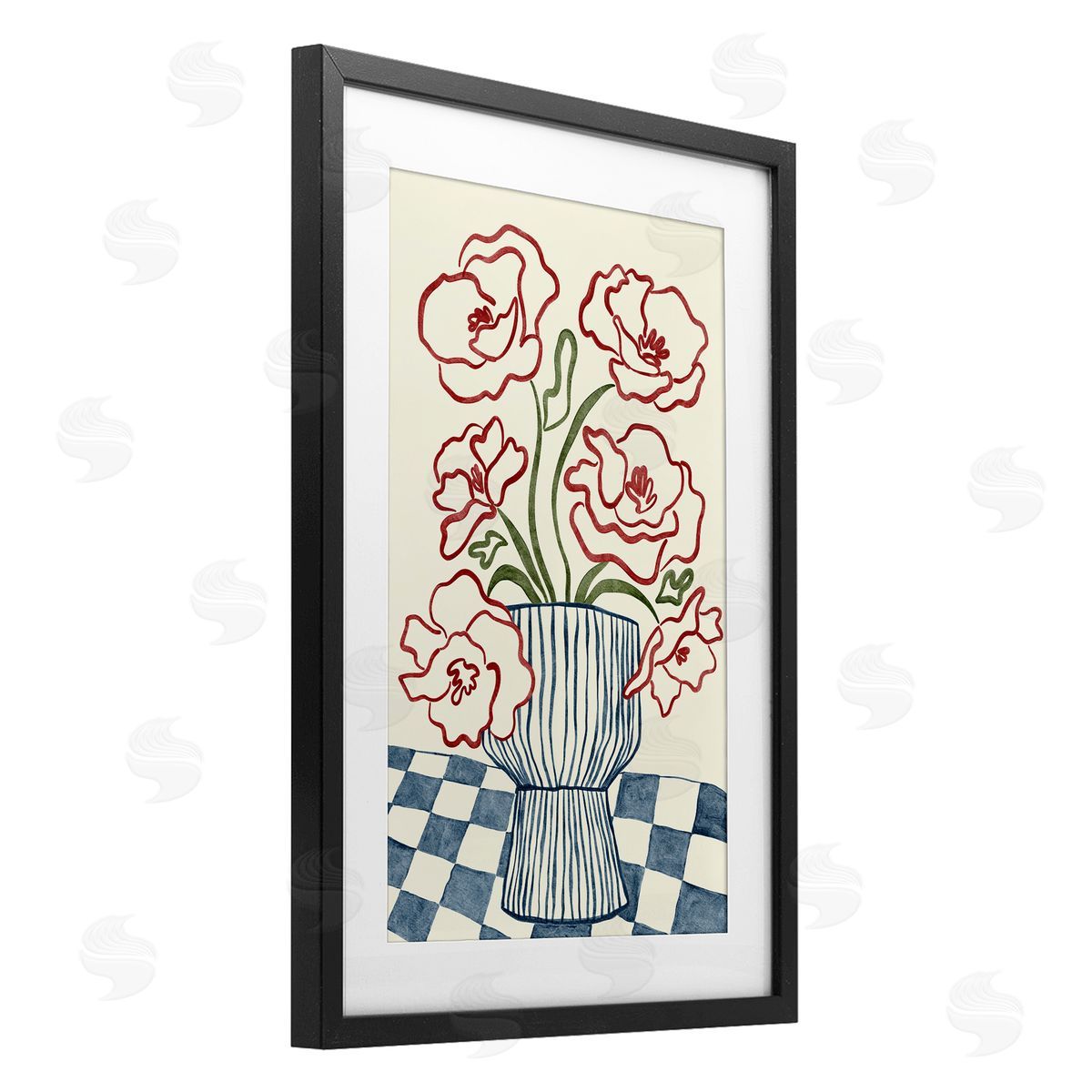 JJ Design House LLC Flower Vase on Minimal Checkered Canvas Wall Art Print