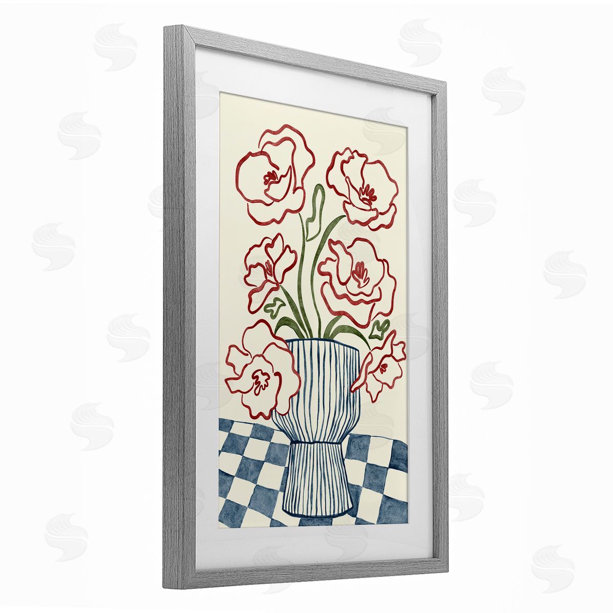 JJ Design House LLC Flower Vase on Minimal Checkered Canvas Wall Art Print