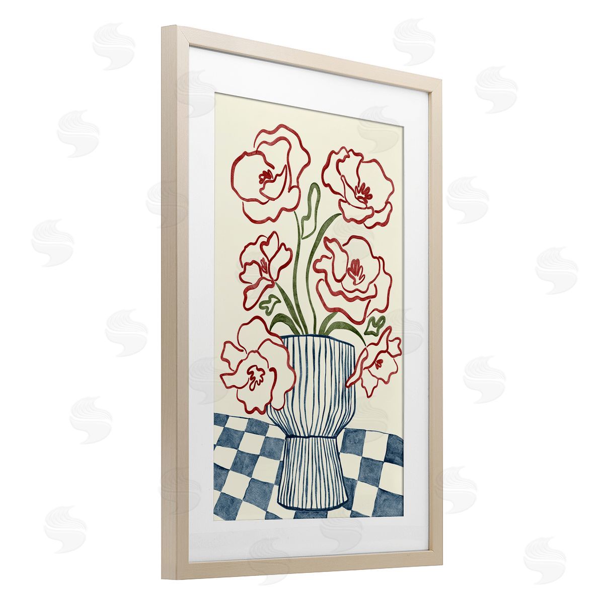 JJ Design House LLC Flower Vase on Minimal Checkered Canvas Wall Art Print