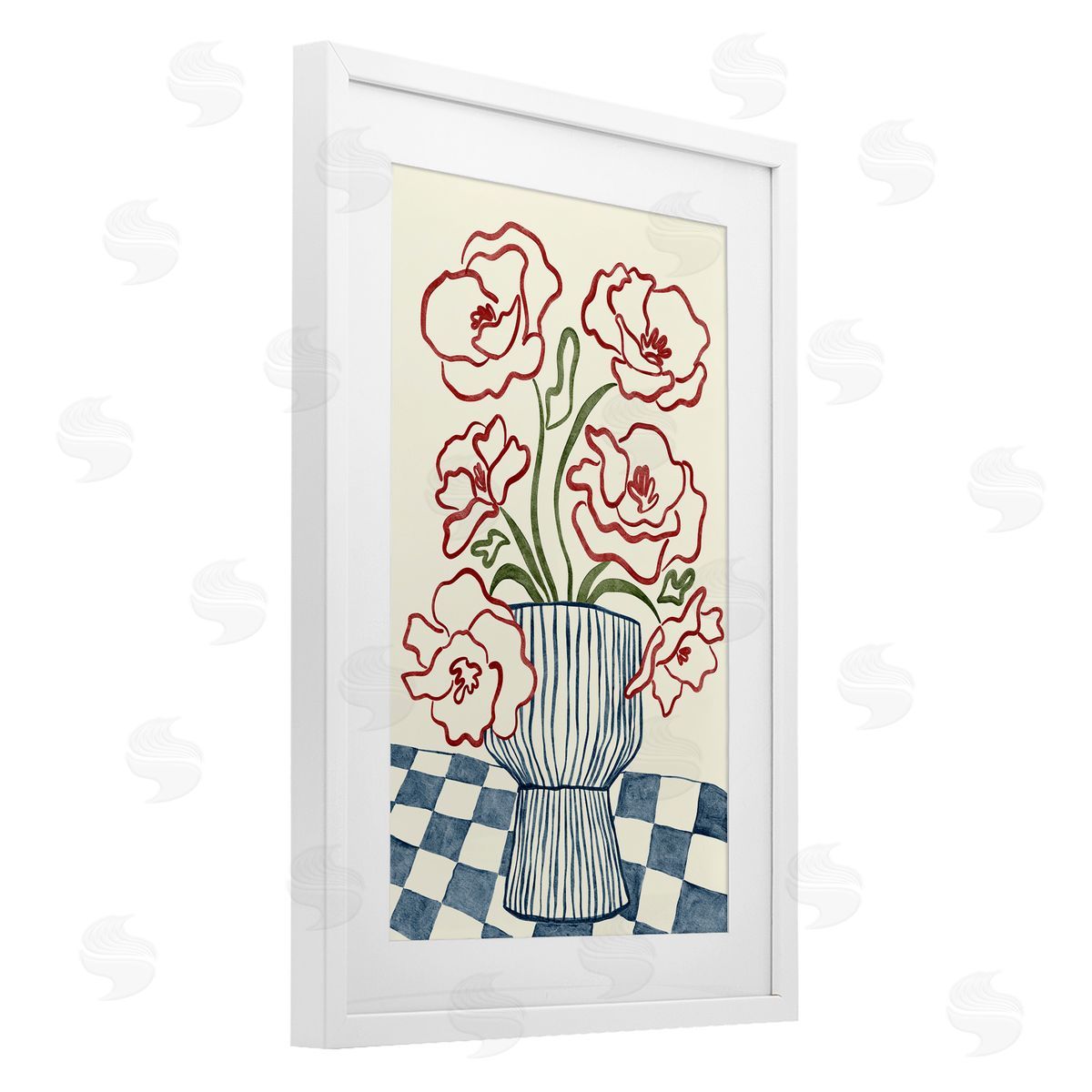 JJ Design House LLC Flower Vase on Minimal Checkered Canvas Wall Art Print