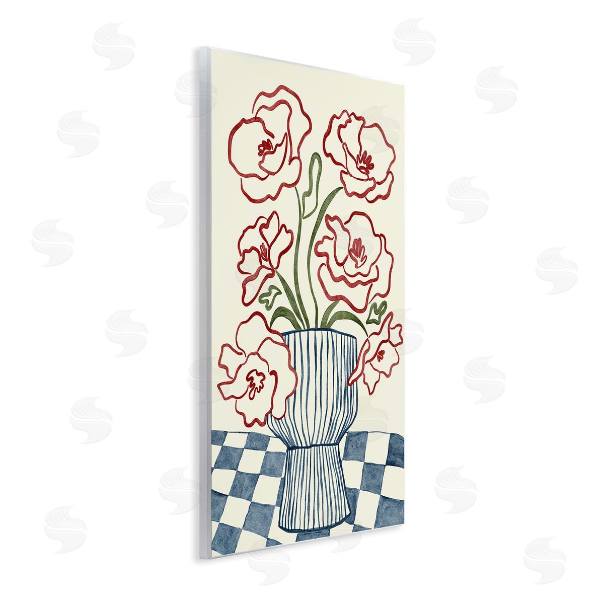 JJ Design House LLC Flower Vase on Minimal Checkered Canvas Wall Art Print
