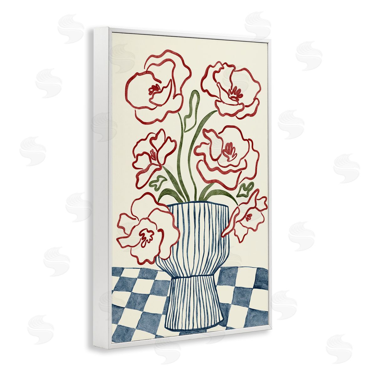 JJ Design House LLC Flower Vase on Minimal Checkered Canvas Wall Art Print
