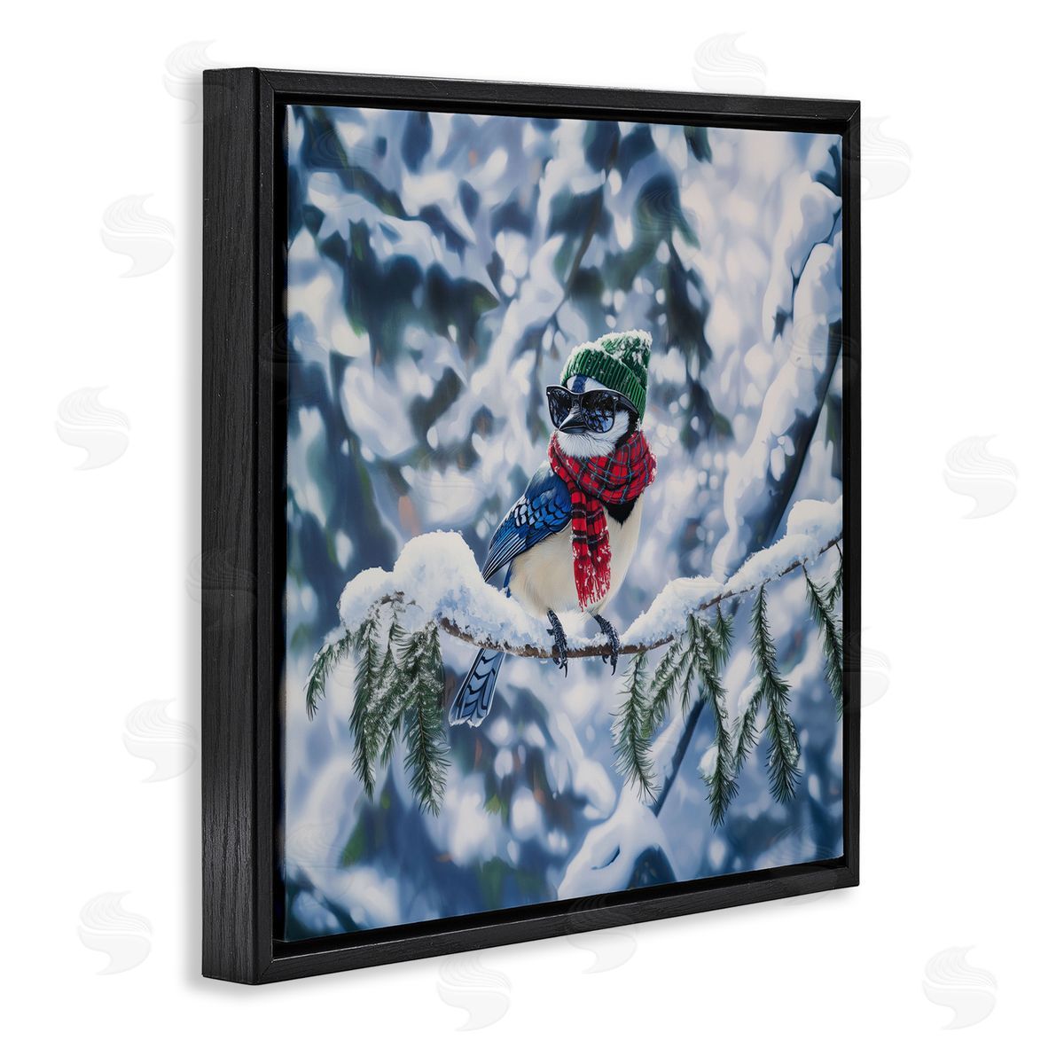 Jim Baldwin Christmas Blue Jay Perched Canvas Wall Art Print