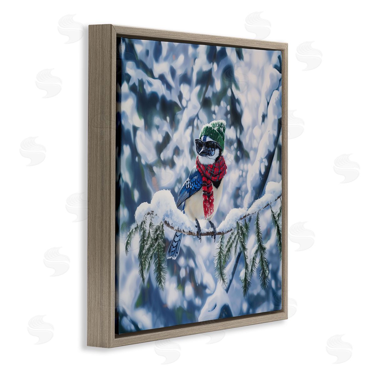 Jim Baldwin Christmas Blue Jay Perched Canvas Wall Art Print