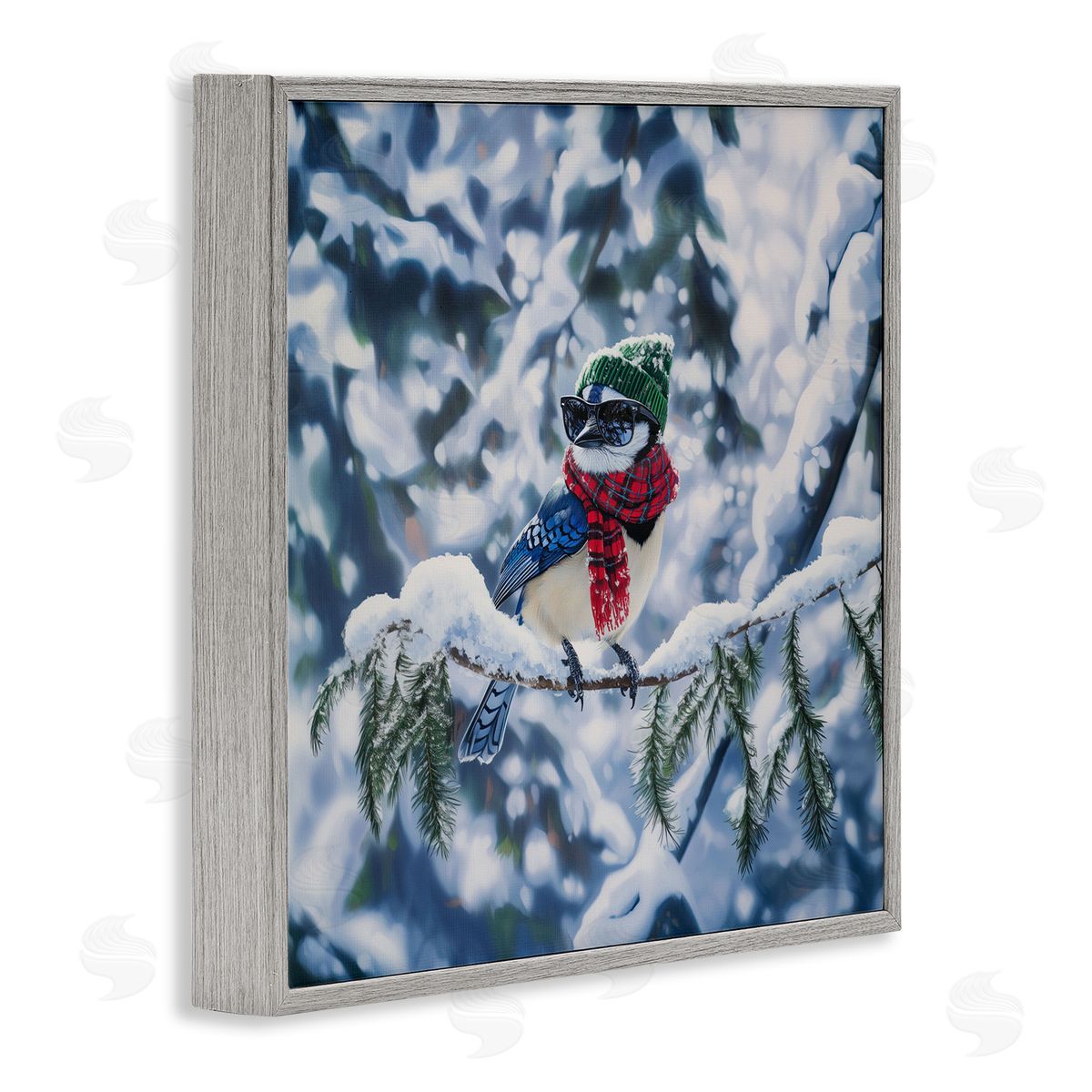 Jim Baldwin Christmas Blue Jay Perched Canvas Wall Art Print