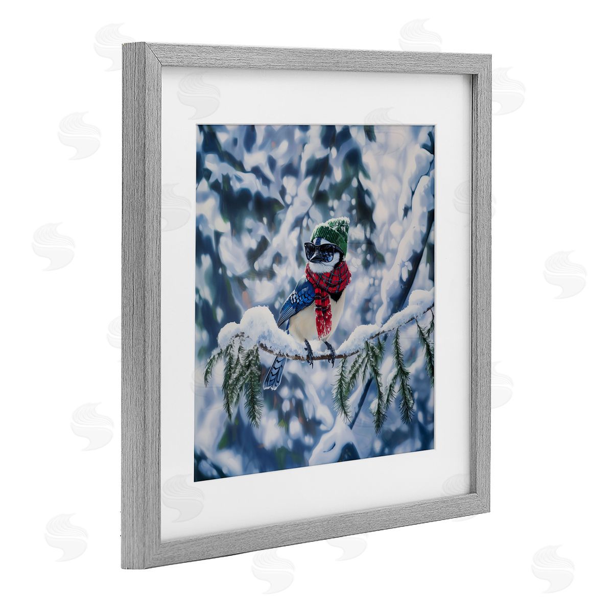 Jim Baldwin Christmas Blue Jay Perched Canvas Wall Art Print