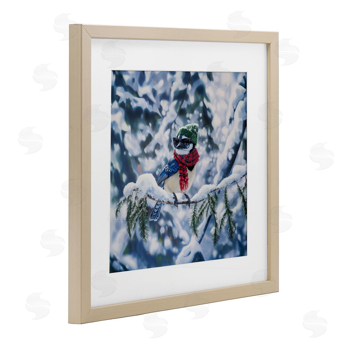 Jim Baldwin Christmas Blue Jay Perched Canvas Wall Art Print