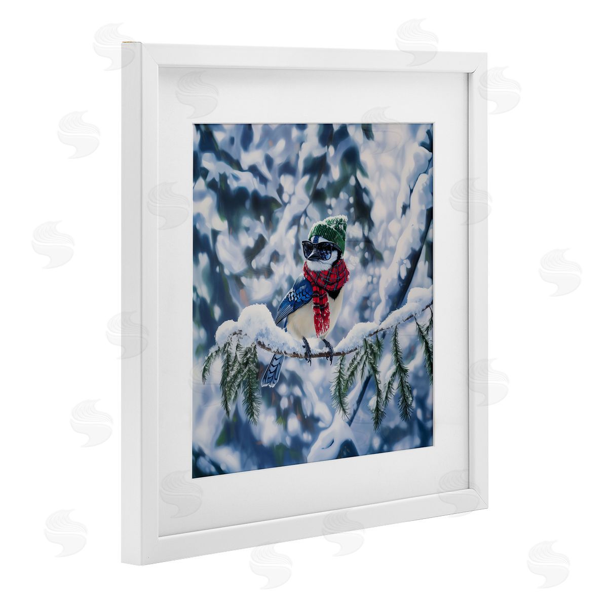 Jim Baldwin Christmas Blue Jay Perched Canvas Wall Art Print